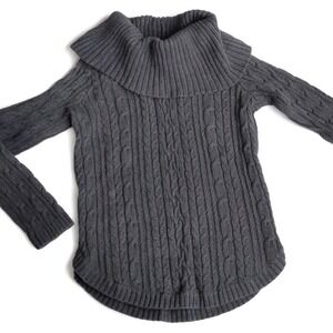 Beautiful Jeanne Pierre Small Cable Knit Chunky Fitted Turtleneck Grey Charcoal
